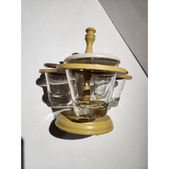 MCM Wood and Glass Retro 60S Lazy Susan Condiment Server Lids - Picture 7 of 10